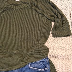 BOHO Mote Hi-Low Army green knit Sweater Large 3/4 sleeve